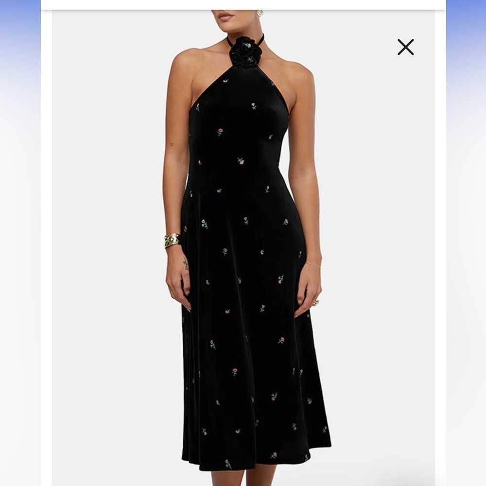 WeWoreWhat Black Velvet Floral Halter Dress